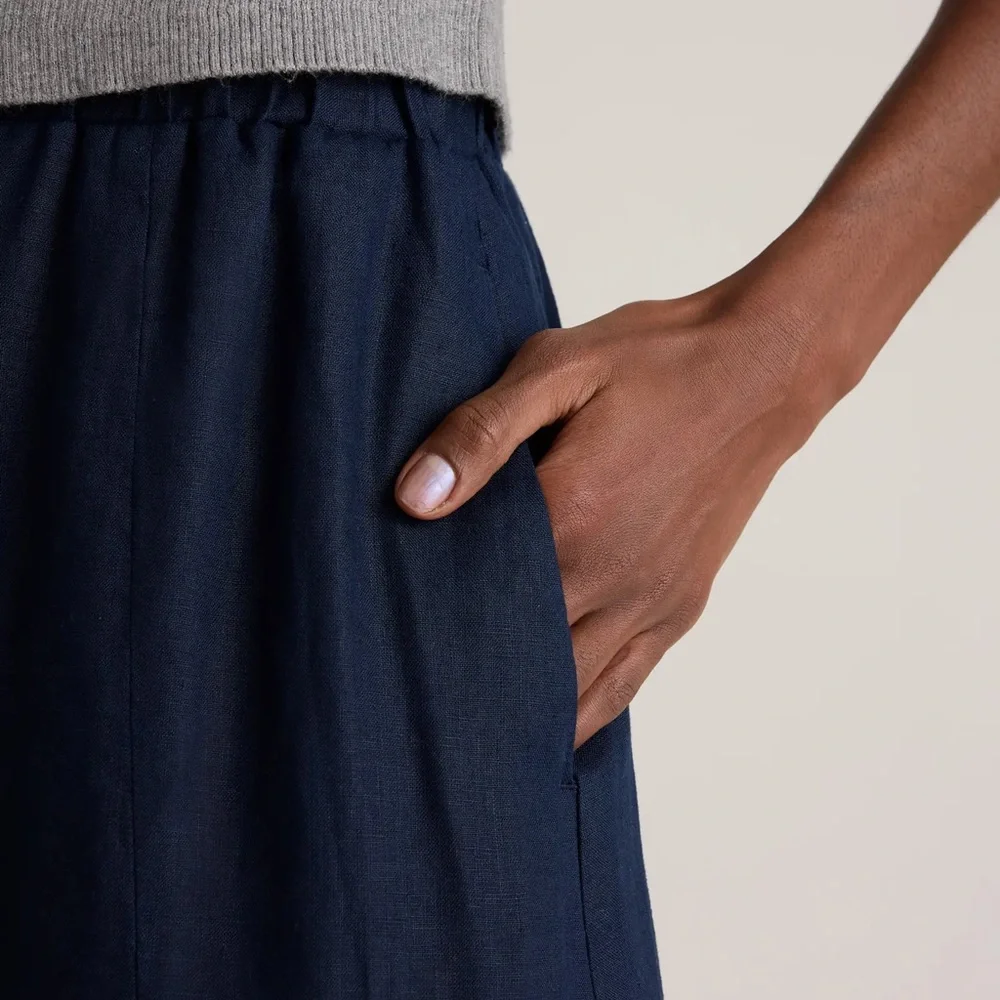 NWT Quince 100% European Linen Maxi Skirt Navy Size Small - Picture 5 of 5